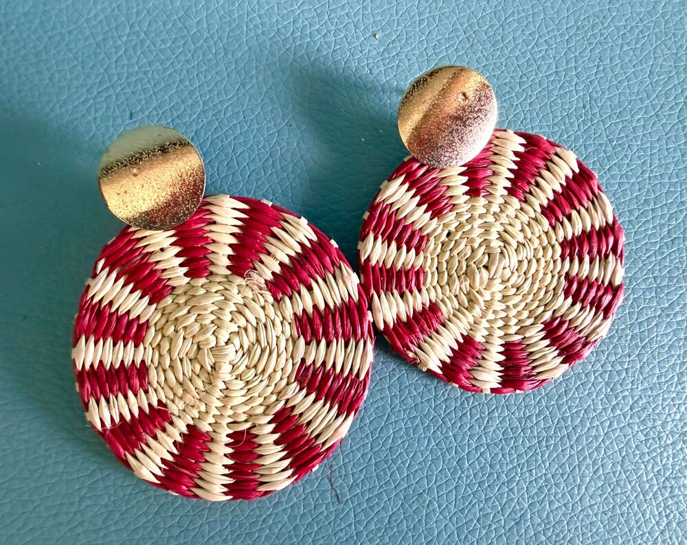 Boho Woven Raffia Circle Drop Earrings Sunburst Straw Disc Medallions